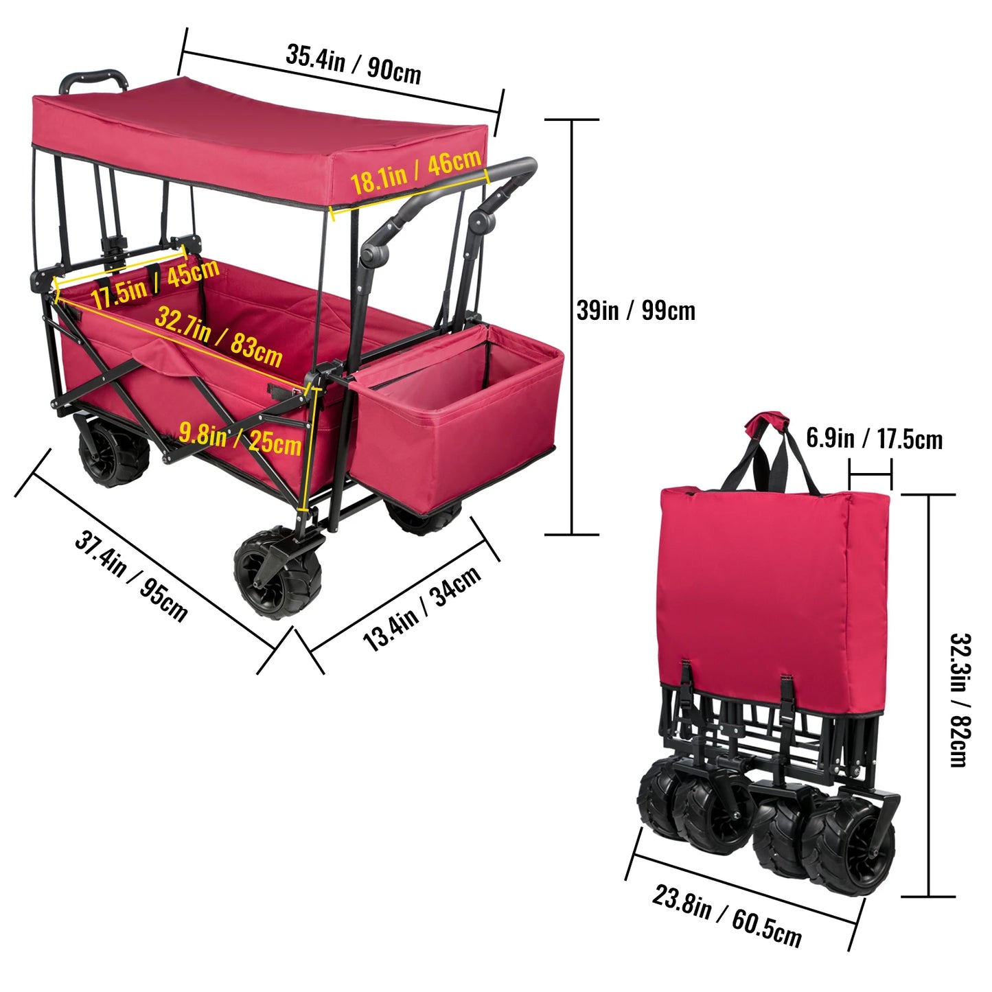 VEVOR Folding Wagon Cart With Removable Canopy And Adjustable Handle
