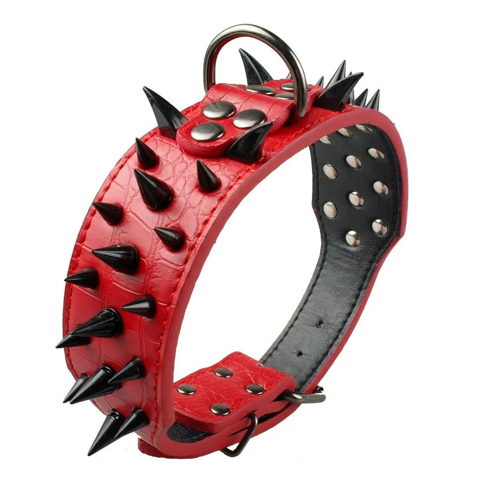 PET ARTIST Sharp Spiked Studded Leather Dog Collar