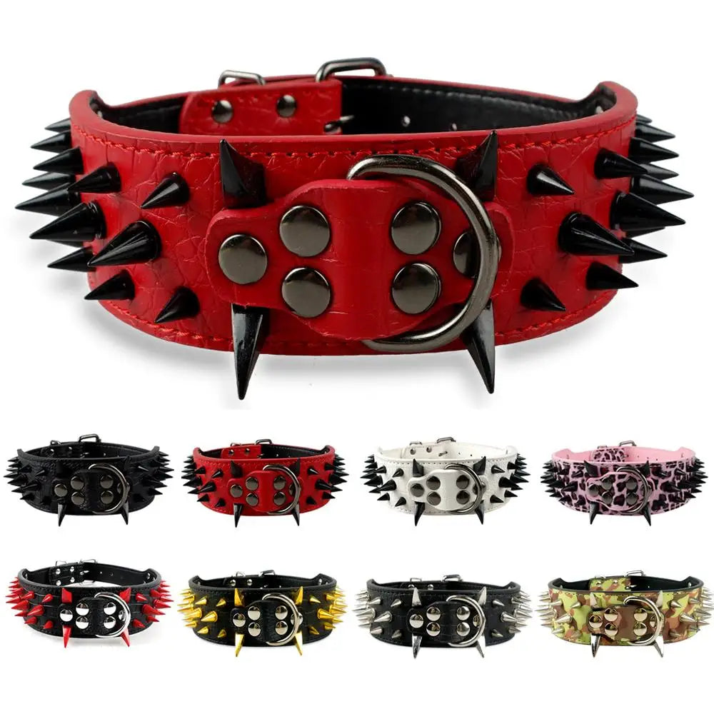 PET ARTIST Sharp Spiked Studded Leather Dog Collar
