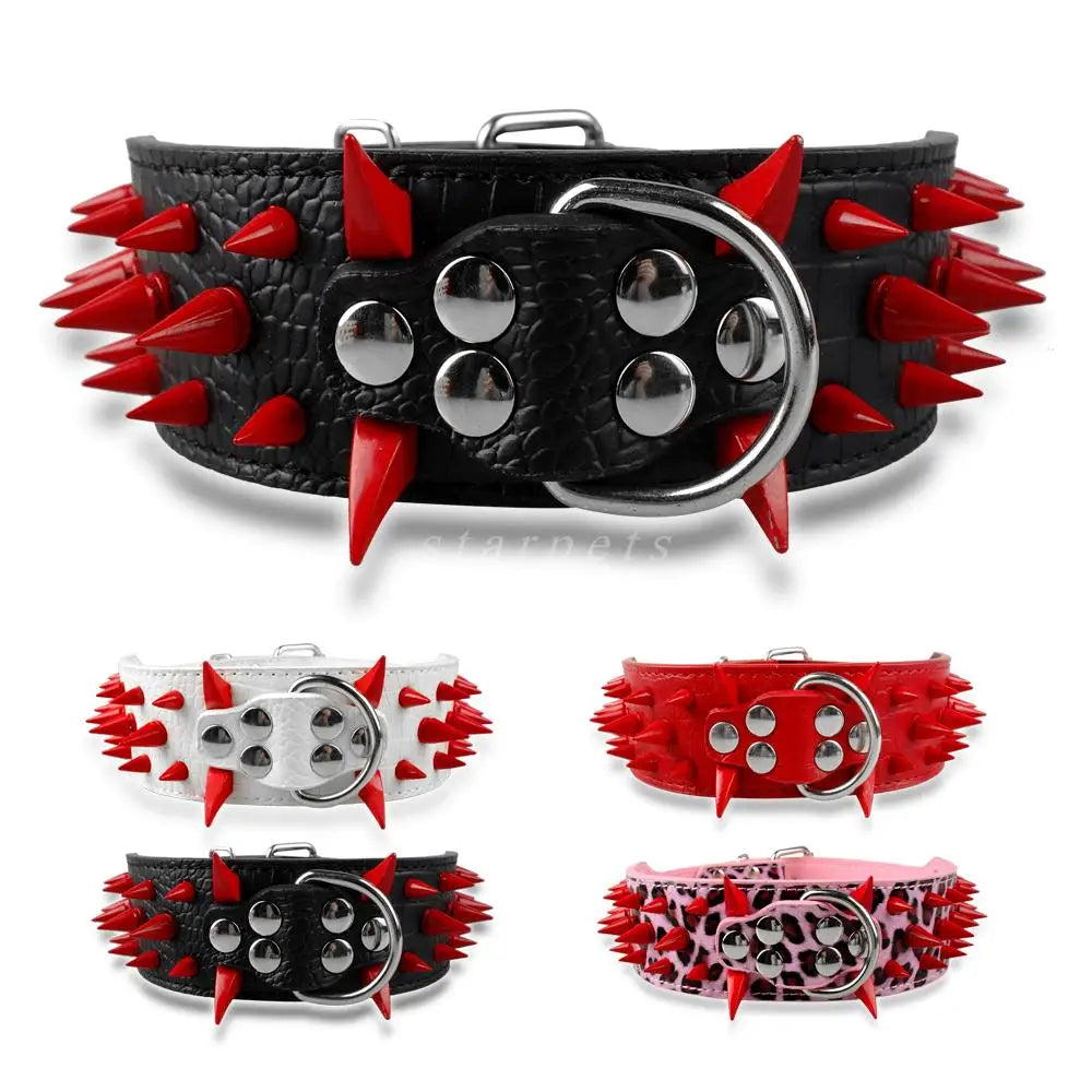 PET ARTIST Sharp Spiked Studded Leather Dog Collar