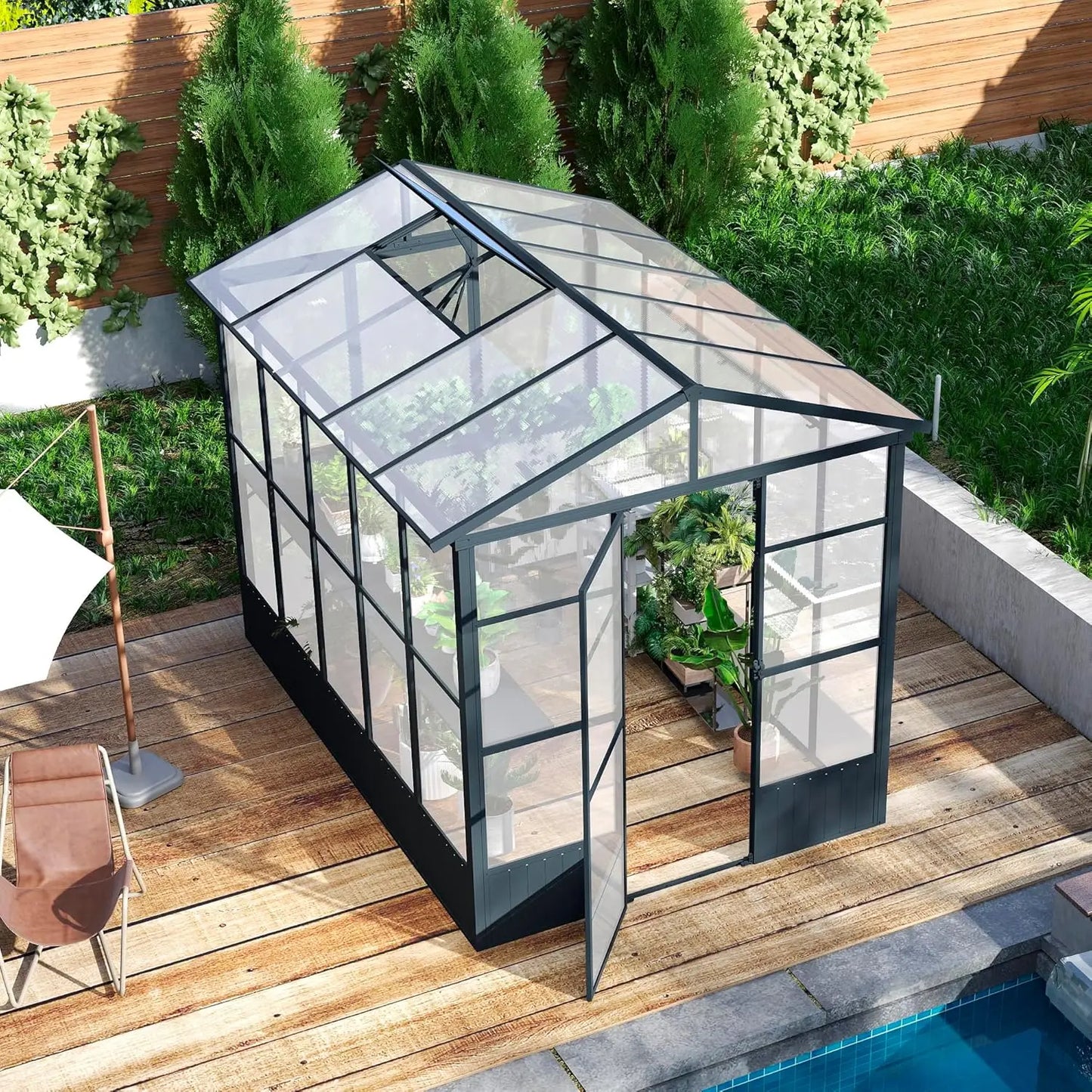 XMSJ Polycarbonate Greenhouse With Automatic Vent And Walk-In Aluminum Frame