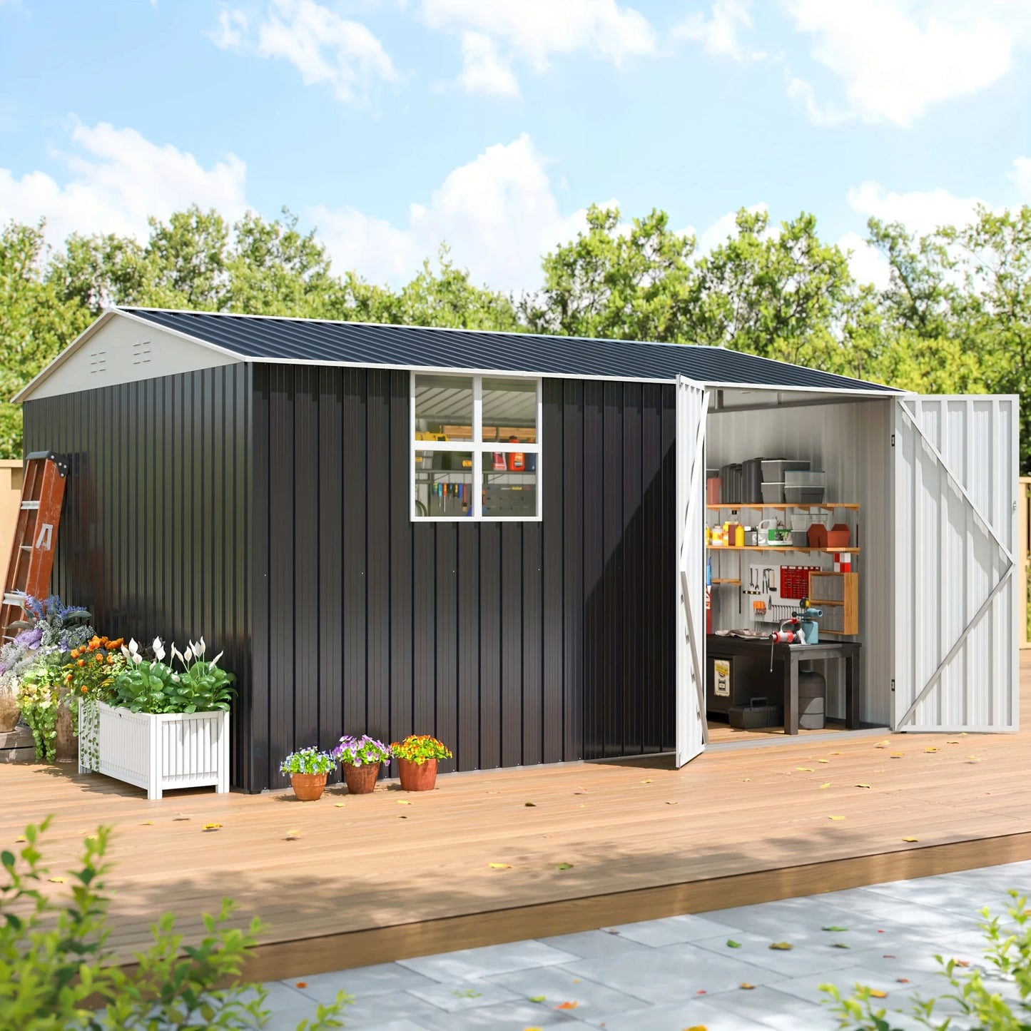 Polar Aurora Outdoor Metal Storage Shed Windows Lockable Door