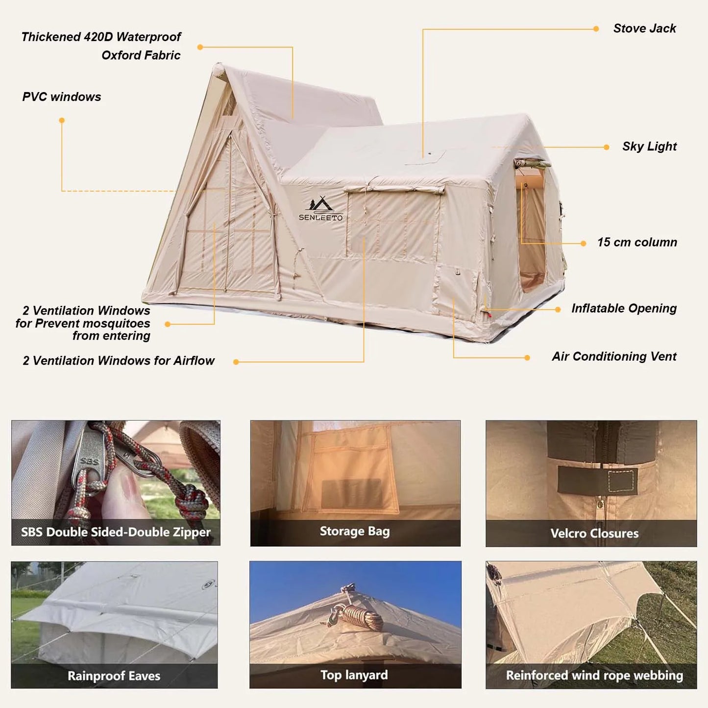 SENLEETO Inflatable Tent Cabin Quick Setup for Camping