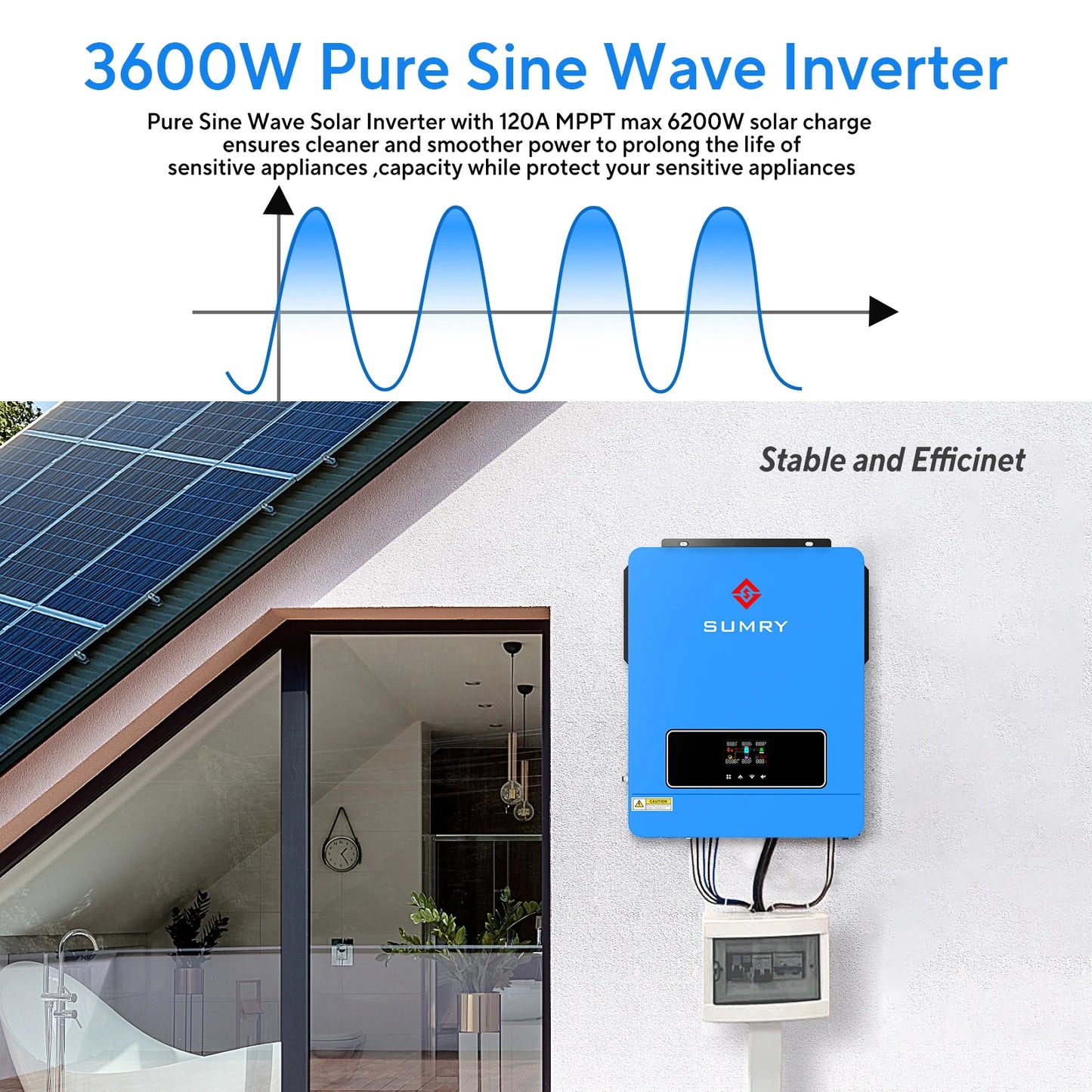 Sumry 3600W Hybrid Solar Inverter 24V 110V Pure Sine Wave