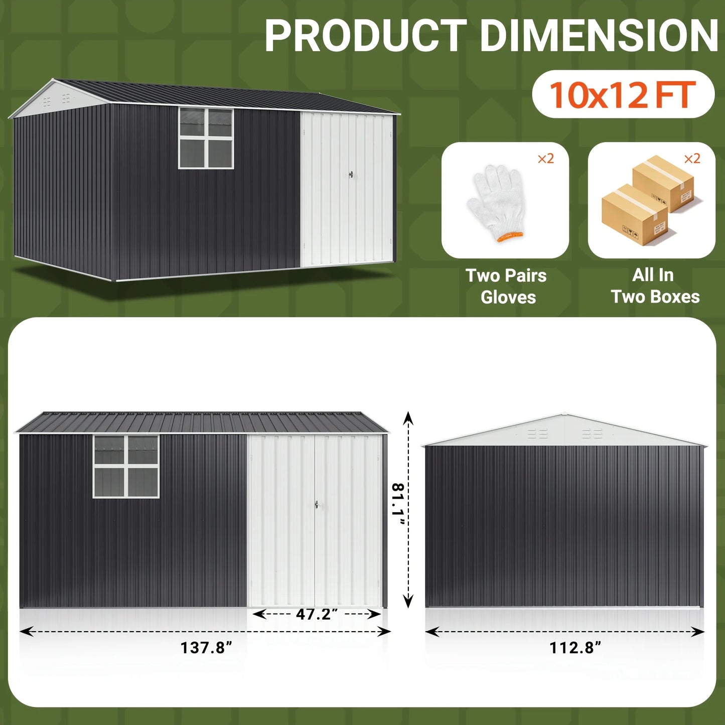 Polar Aurora Outdoor Metal Storage Shed Windows Lockable Door