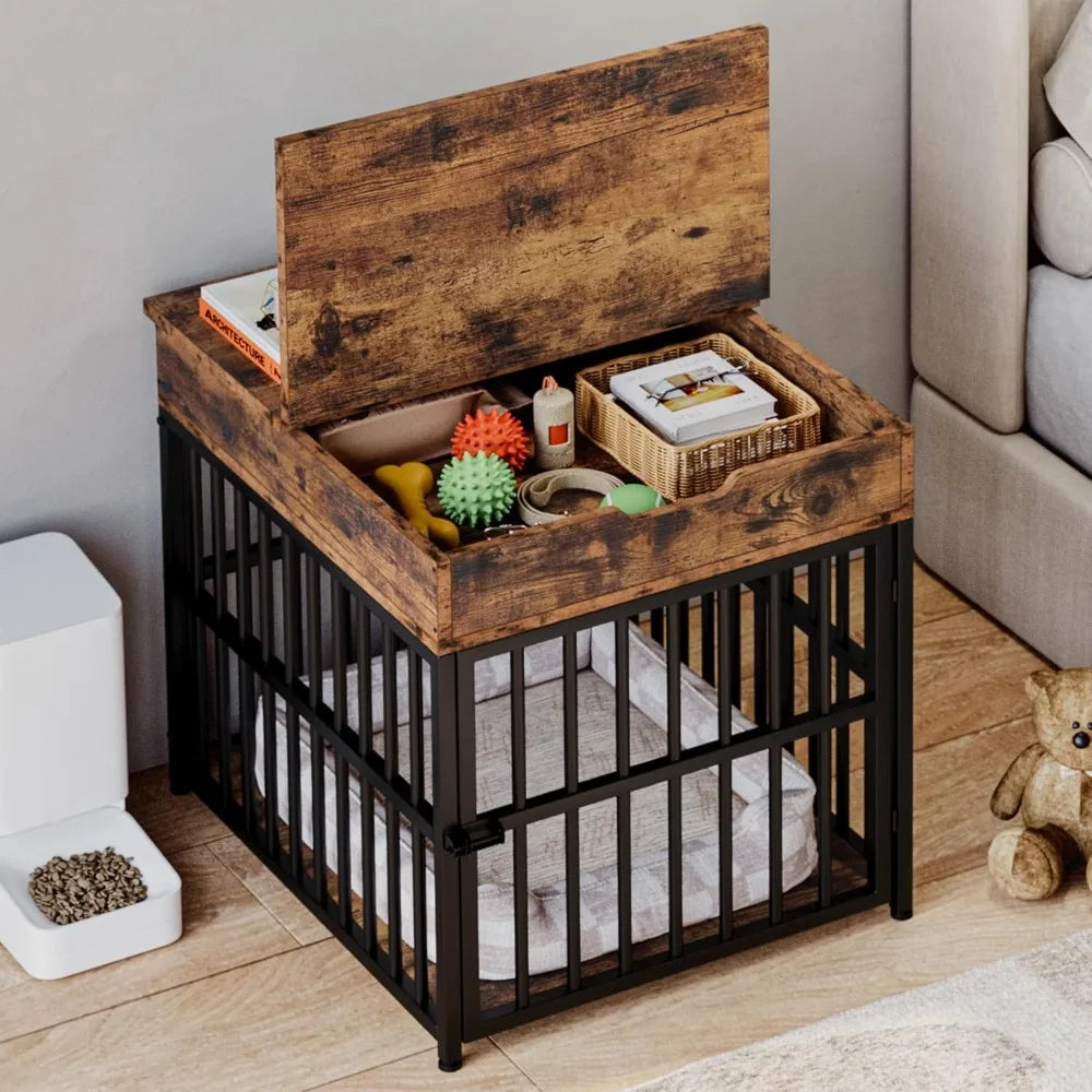 DAFIFY Ironck Dog Crate Furniture End Table With Flip Top Drawer