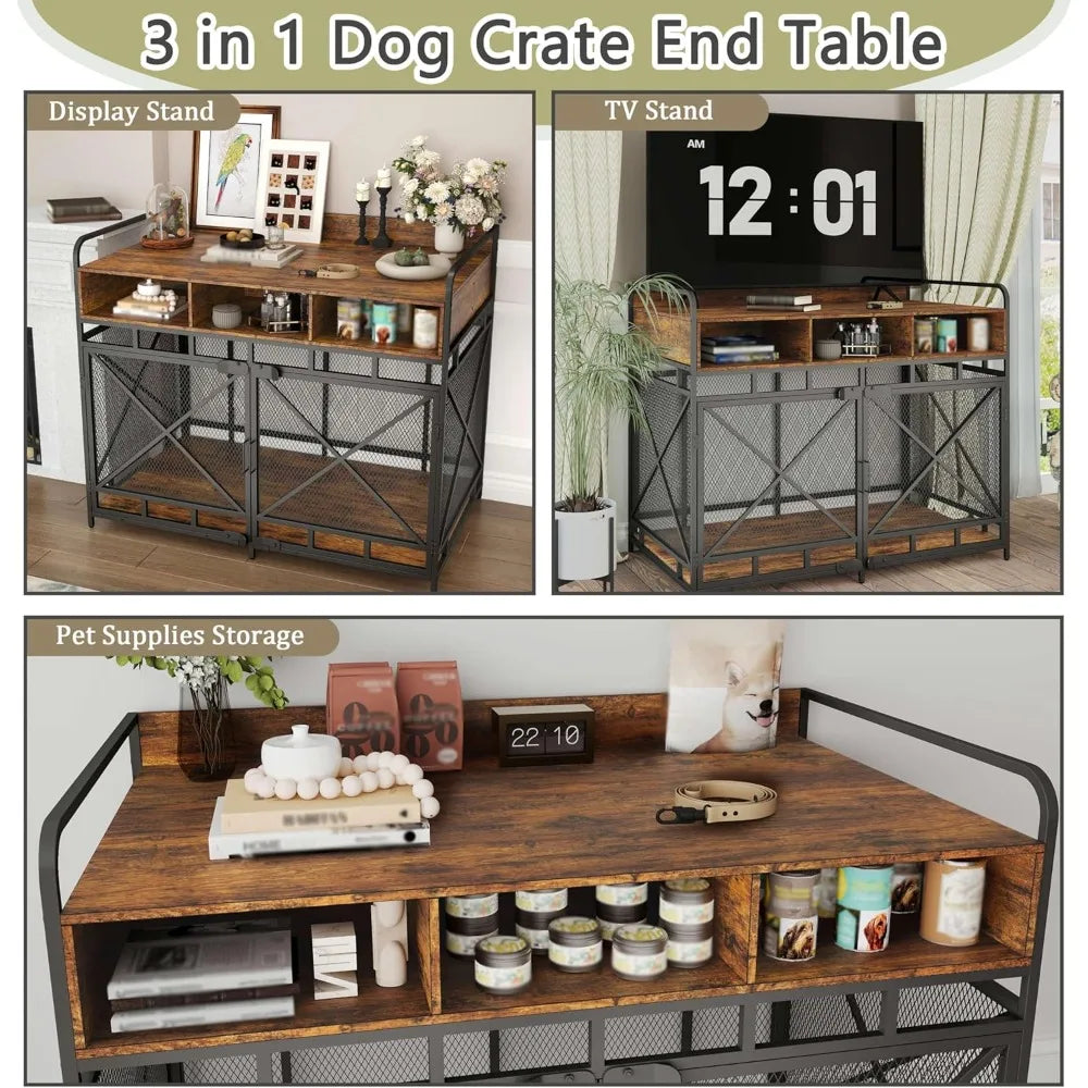 High-Concerned Dog Crate Furniture End Table Kennel With Drawers