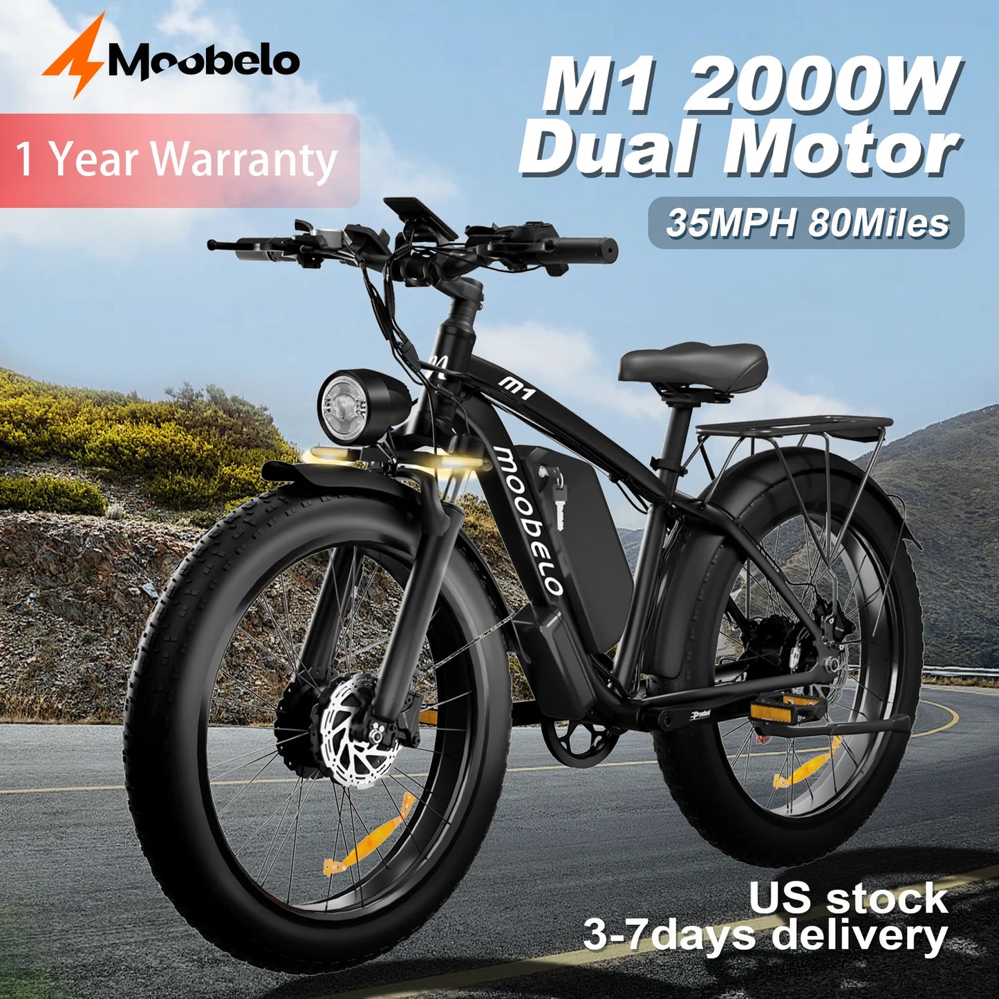 Moobelo M1 48V 22.4AH 2000W Dual Brushless Geared Motor Electric Bike Electric Bicycle Fast Charging Battery One-year warranty