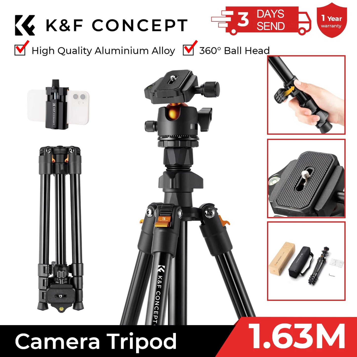 K&F Concept Portable Tripod for Canon Nikon Sony DSLR