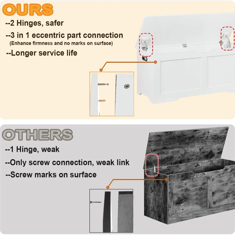 Wooden Lift Top Storage Bench with Safety Hinges for Living Room