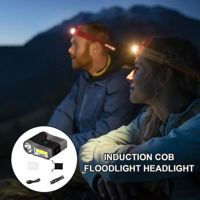 Induction COB Floodlight Head Torch Headlight Torch LED Hat Clip Lamp Flashlight with Long Battery Life for Night Riding