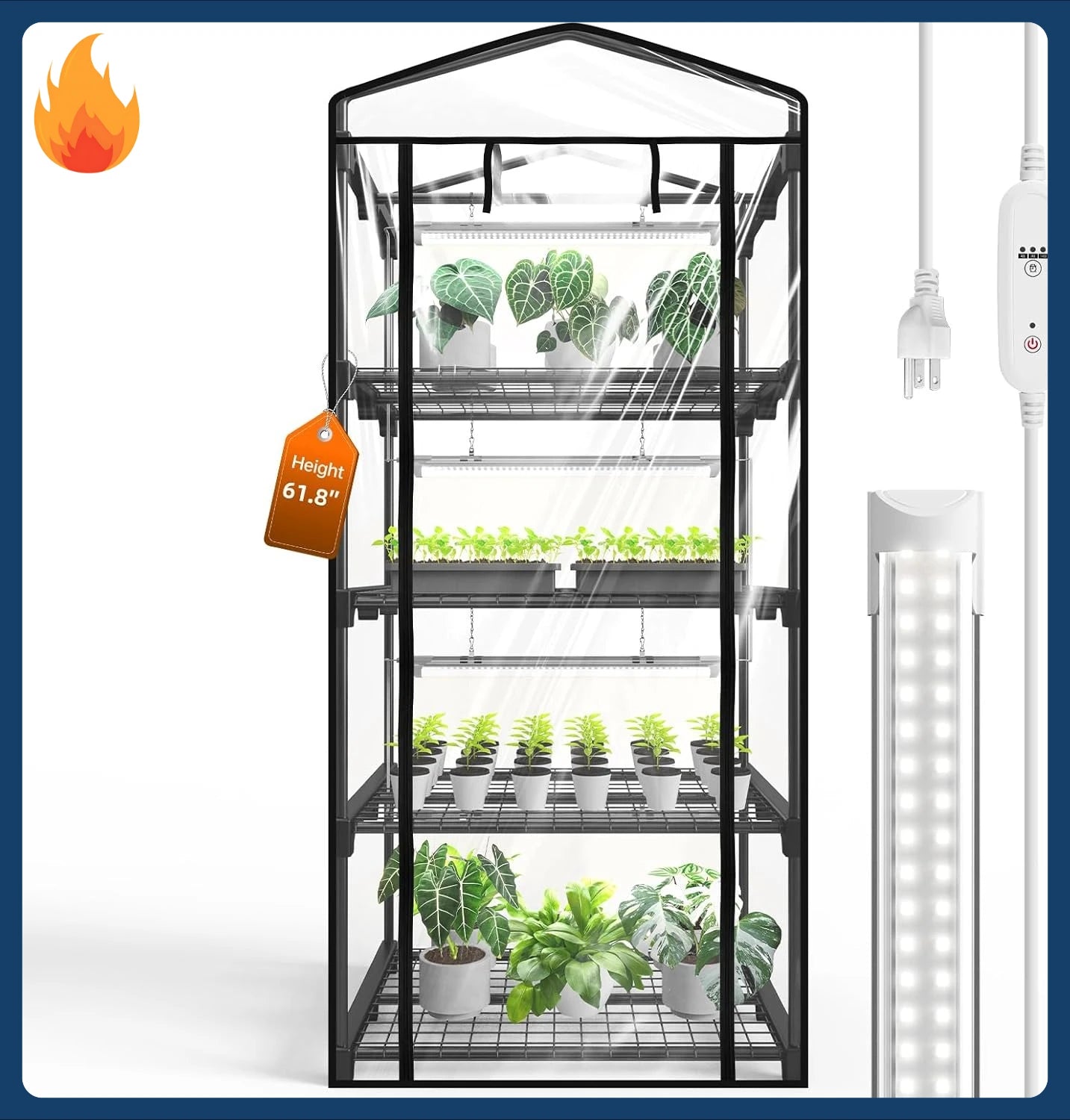 XMSJ Indoor Greenhouse With Grow Light And Timer System