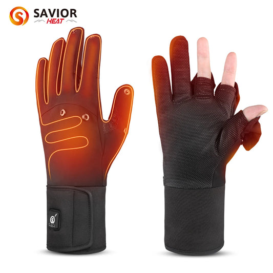 Savior Heat Heated Fishing Gloves Waterproof Winter Two Finger Flip