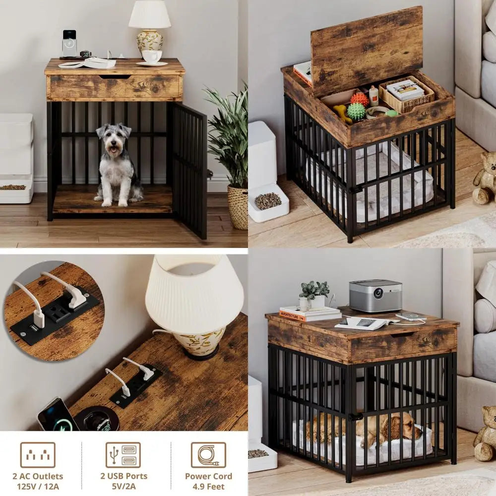 DAFIFY Ironck Dog Crate Furniture End Table With Flip Top Drawer
