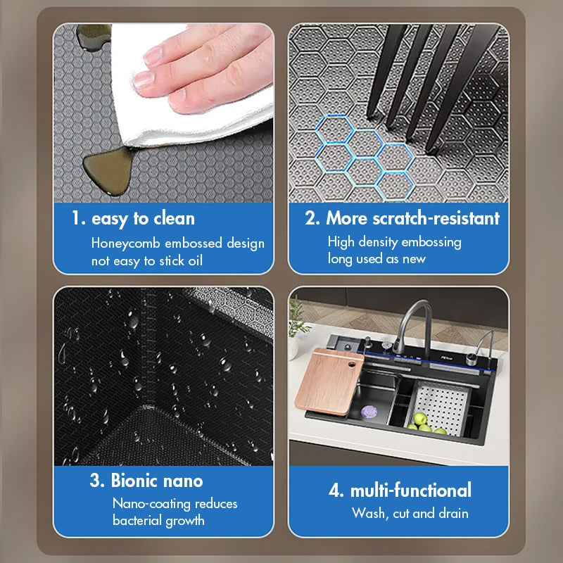 MYQualife 304 Stainless Steel Waterfall Kitchen Sink Faucet Set Digital Display