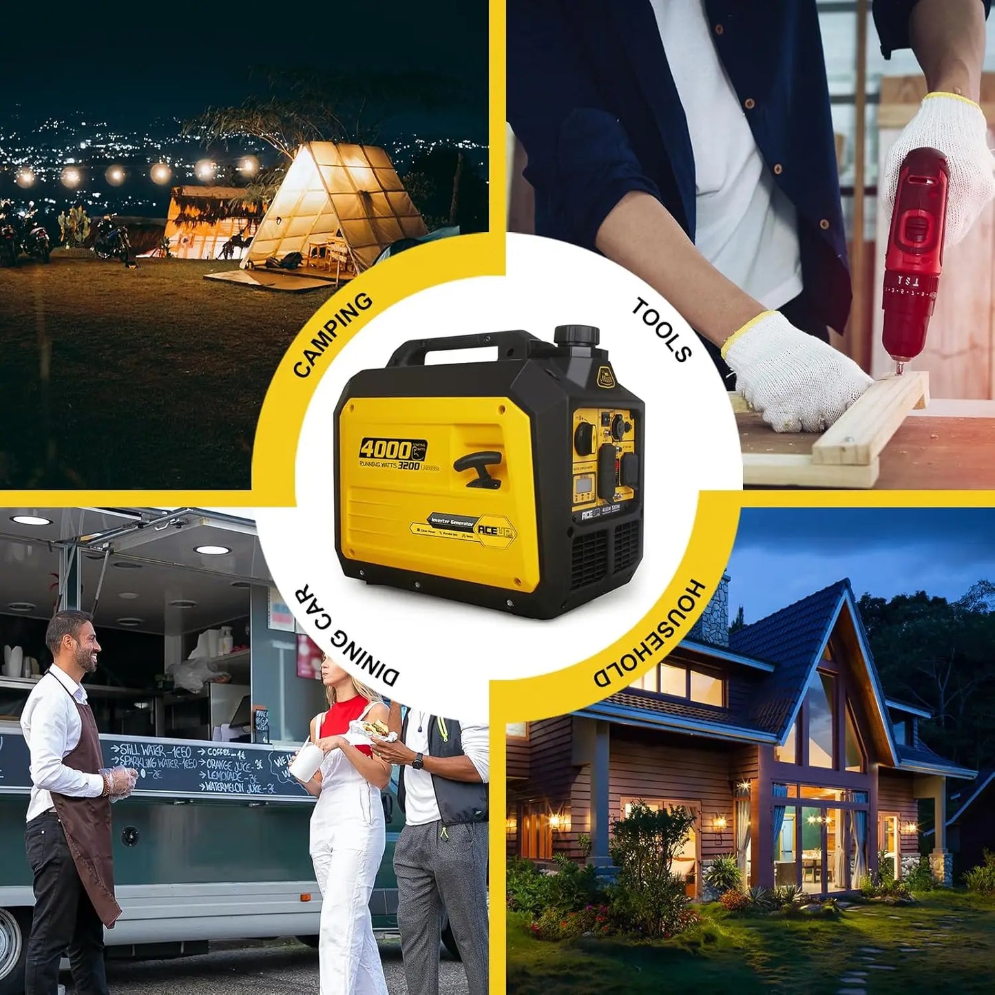 Aceup Energy 4000 Watt Portable Gas Powered Inverter Generator