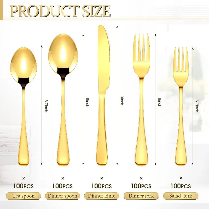 Gold Stainless Steel Flatware Set For 60 Guests Service 300Pcs