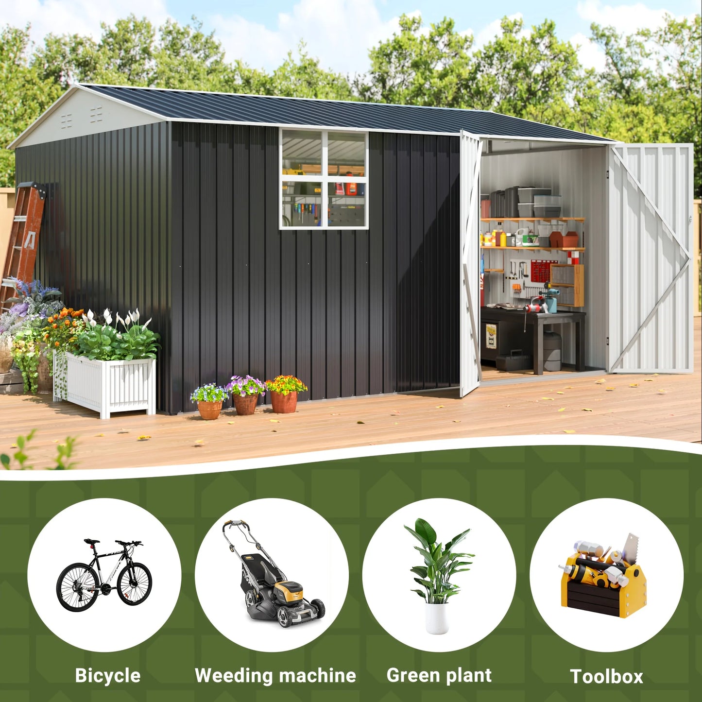 Polar Aurora Outdoor Metal Storage Shed Windows Lockable Door