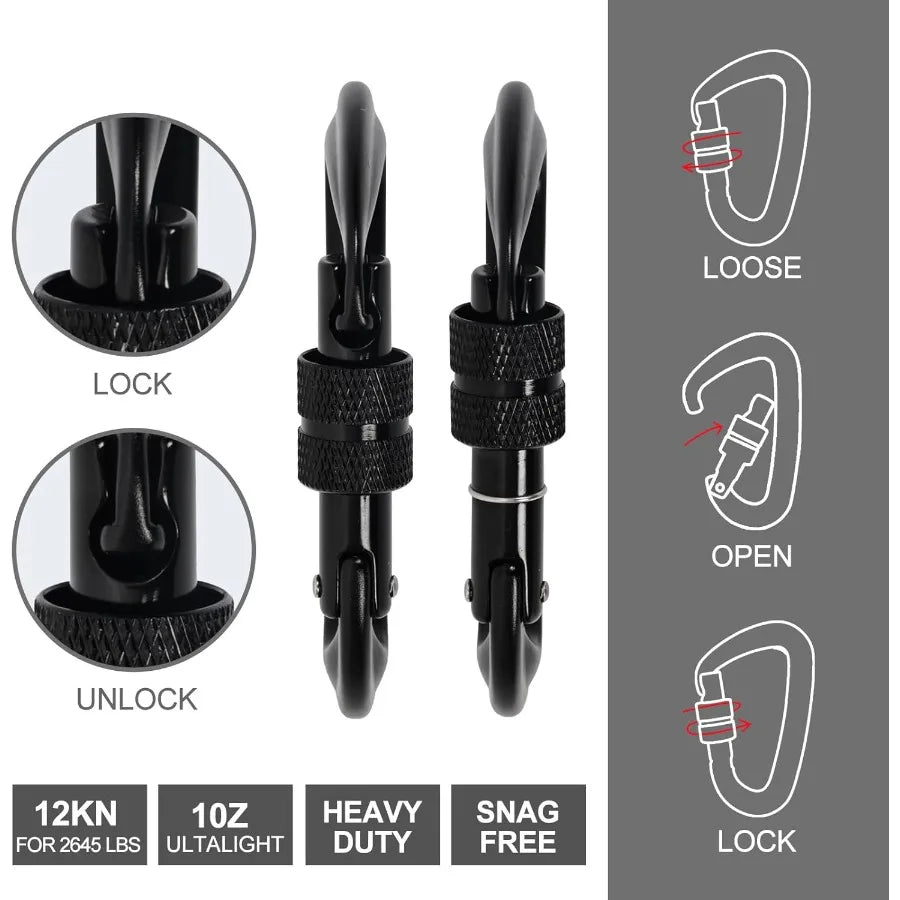 MultiPack 7075 Aircraft Carabine 12kN 23g UltraLight Spring and Locking for Camping Pets Hiking Rustproof HeavyDuty