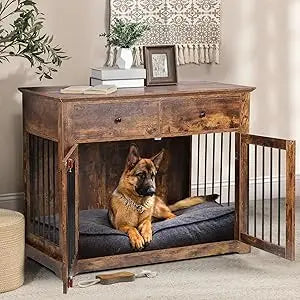 Wooden Dog Crate End Table With Storage Drawers