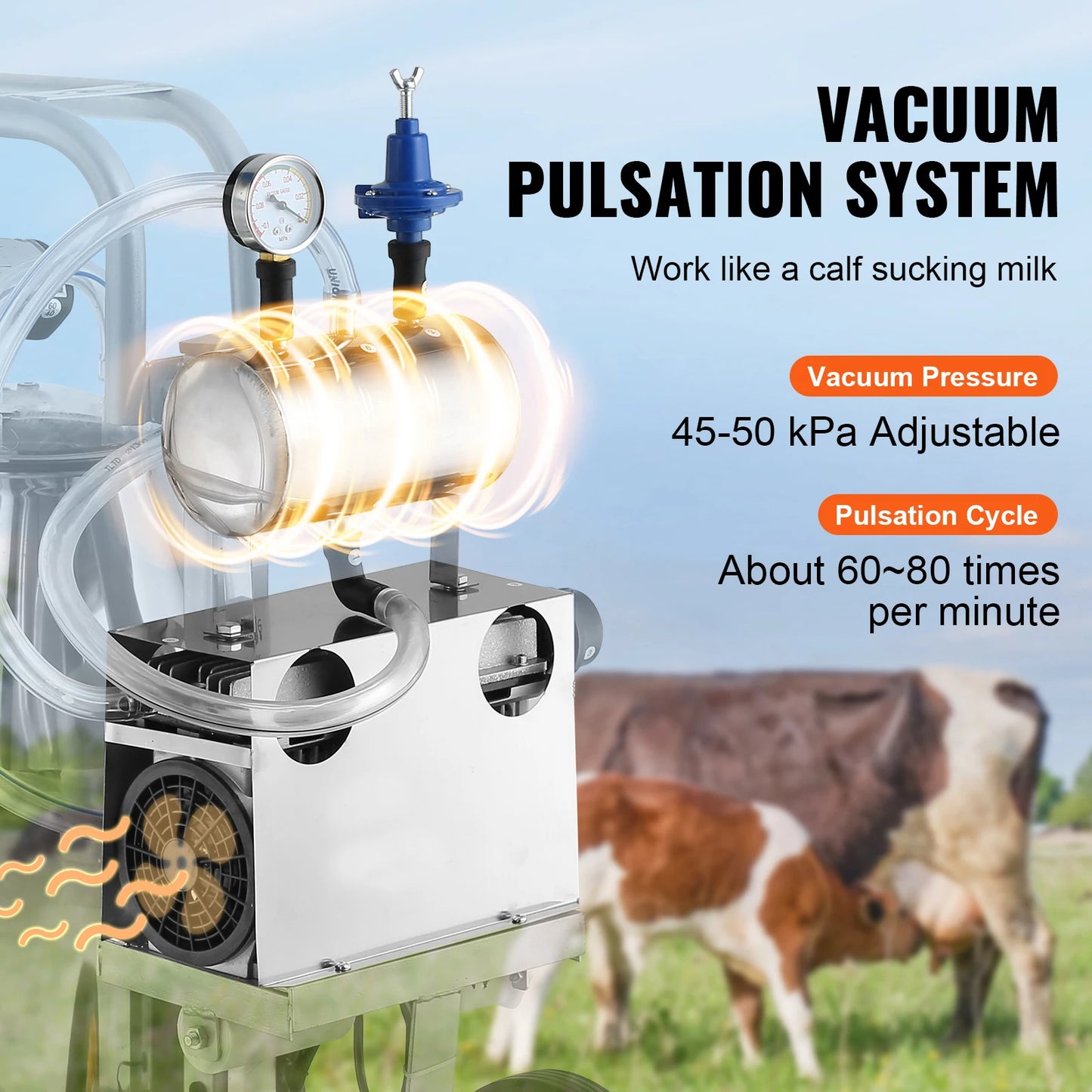 SucceBuy Electric Cow Milking Machine Stainless Steel Pulsation Vacuum