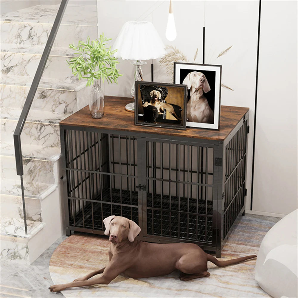 BORWARTH Elevated Wooden Dog Crate End Table Kennel
