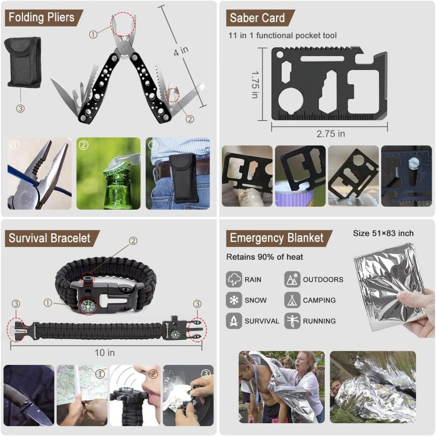 238Pcs Emergency Survival Kit With Molle Pouch And Tent