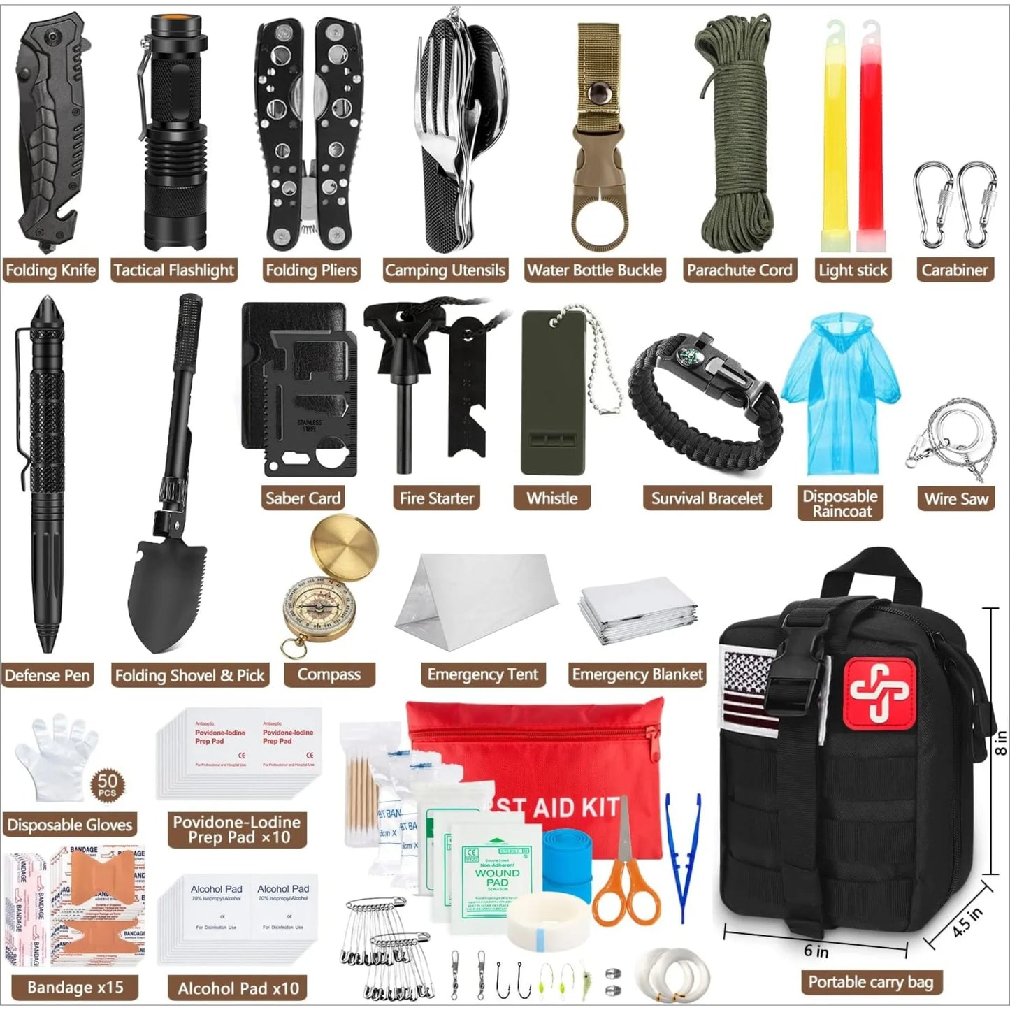 238Pcs Emergency Survival Kit With Molle Pouch And Tent
