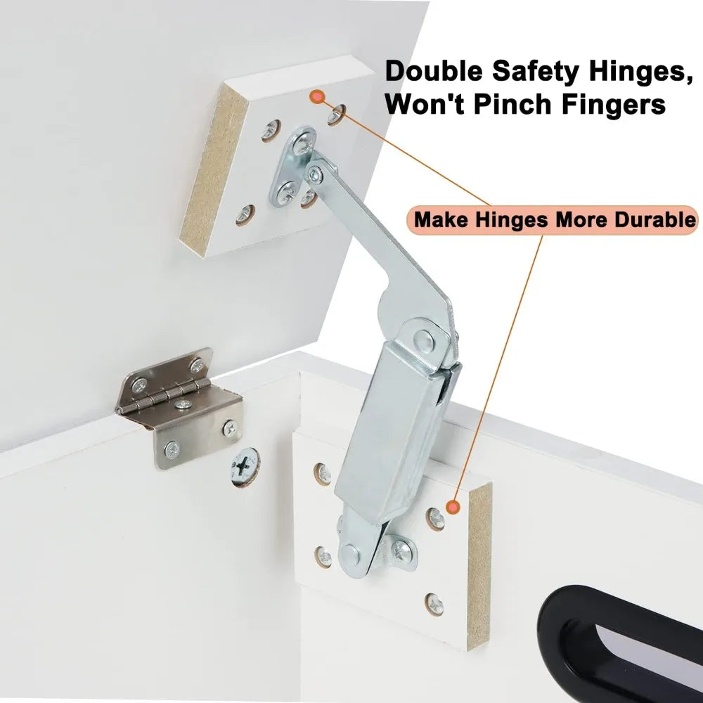 Wooden Lift Top Storage Bench with Safety Hinges for Living Room