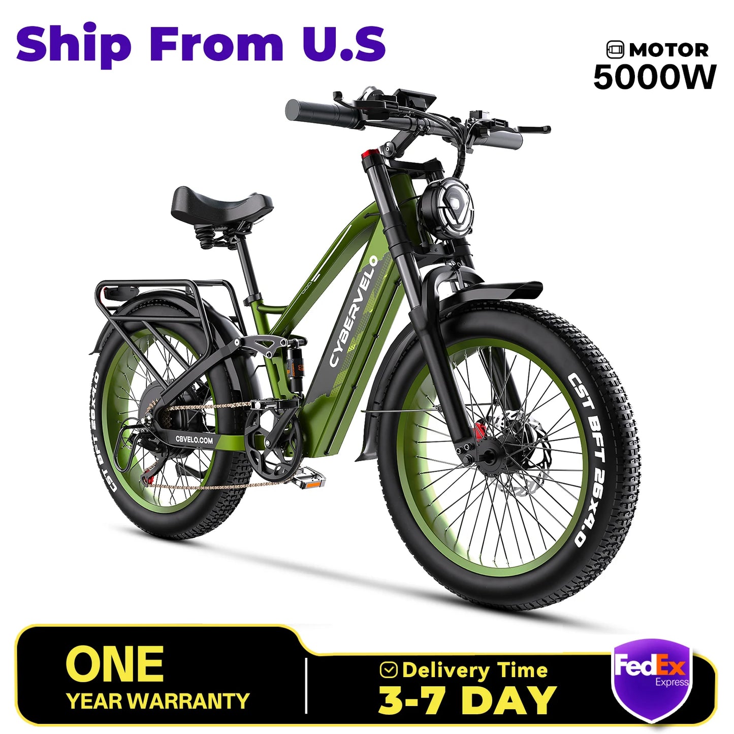 CYBERVELO EK9 Fat Tire Electric Bike With 52V 40Ah Battery