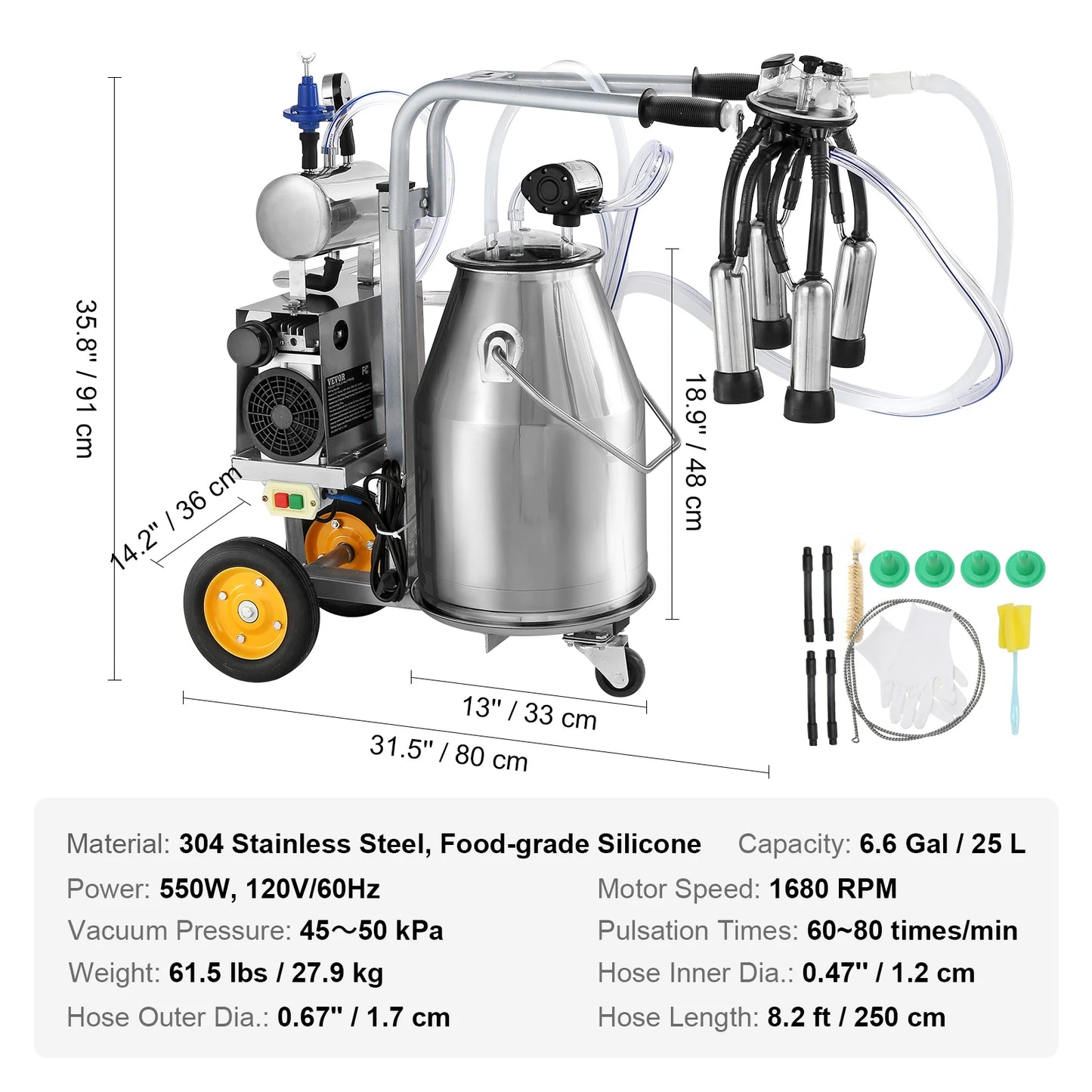 SucceBuy Electric Cow Milking Machine Stainless Steel Pulsation Vacuum