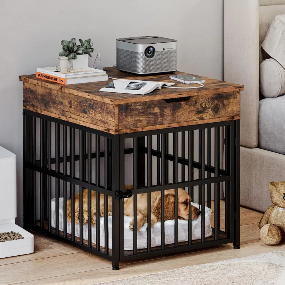 DAFIFY Ironck Dog Crate Furniture End Table With Flip Top Drawer