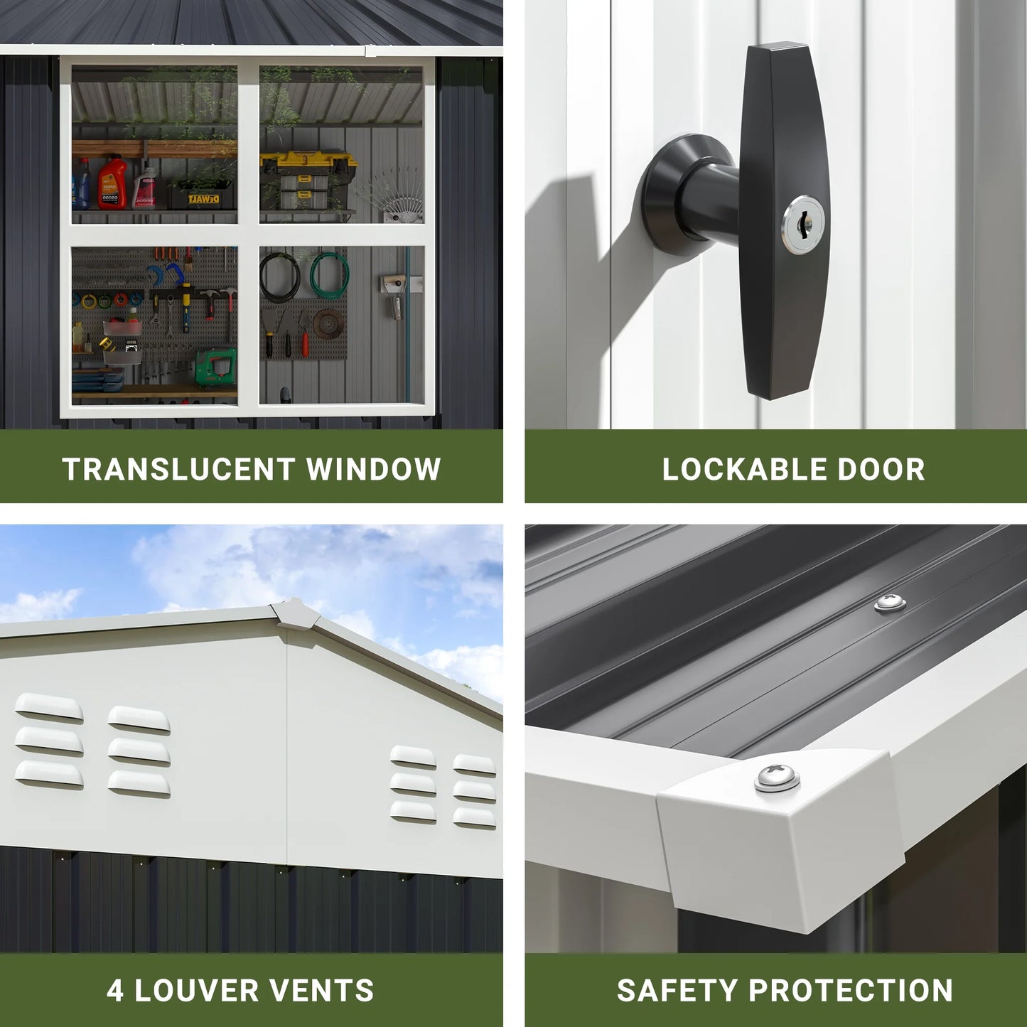 Polar Aurora Outdoor Metal Storage Shed Windows Lockable Door