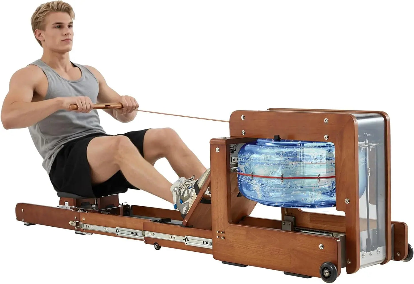 Water Rowing Machine for Home with Drawer-Style Folding Design Heavy Duty Water Fitness Oak Wood Immersive