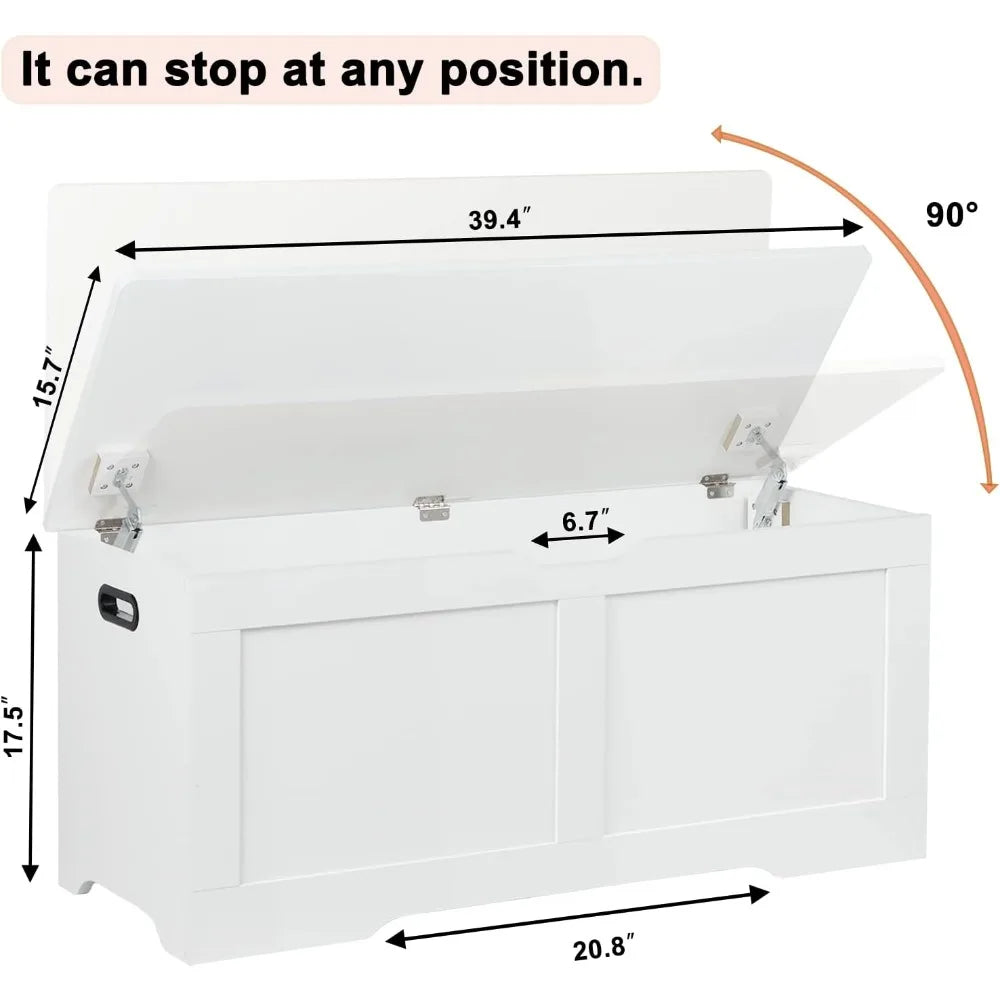 Wooden Lift Top Storage Bench with Safety Hinges for Living Room