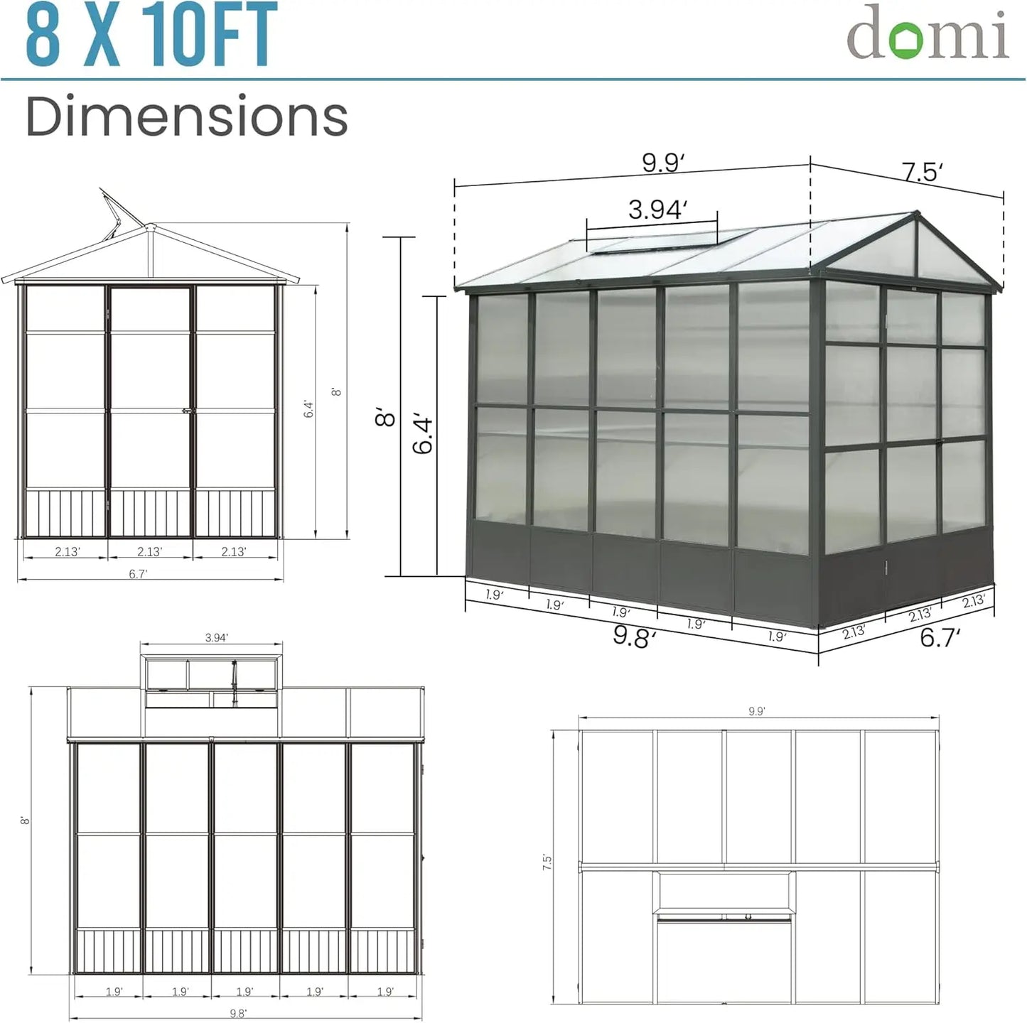 XMSJ Polycarbonate Greenhouse With Automatic Vent And Walk-In Aluminum Frame