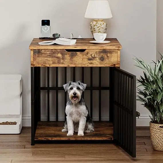 DAFIFY Ironck Dog Crate Furniture End Table With Flip Top Drawer