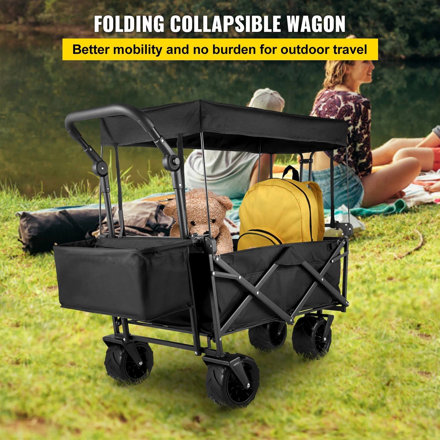 VEVOR Folding Wagon Cart With Removable Canopy And Adjustable Handle