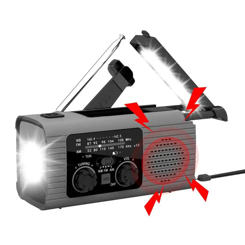 Solar Radio Flashlight For Camping With 3 Way Charging
