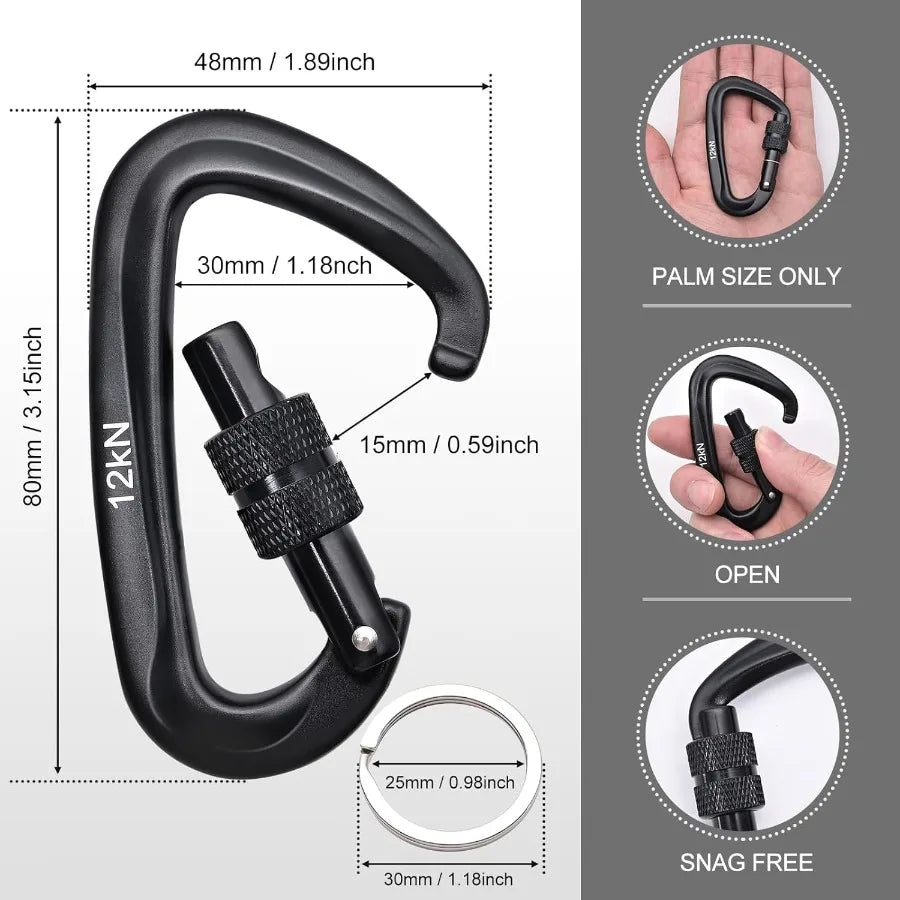 MultiPack 7075 Aircraft Carabine 12kN 23g UltraLight Spring and Locking for Camping Pets Hiking Rustproof HeavyDuty
