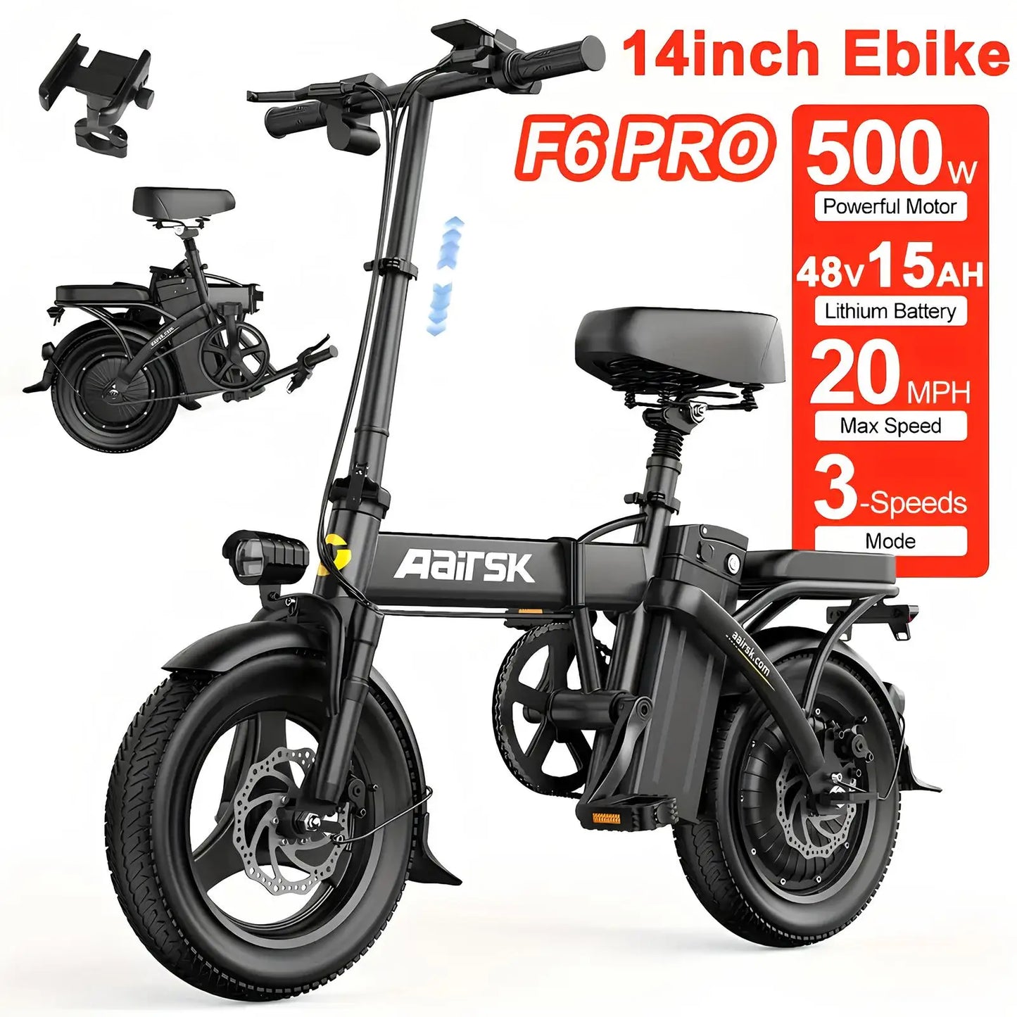 Aairsk Electric Mountain Bike Adults 40-Mile Range 23 MPH