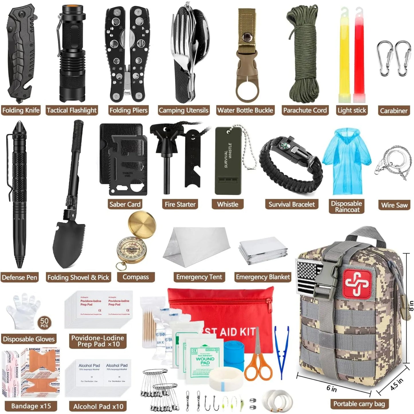 238Pcs Emergency Survival Kit With Molle Pouch And Tent