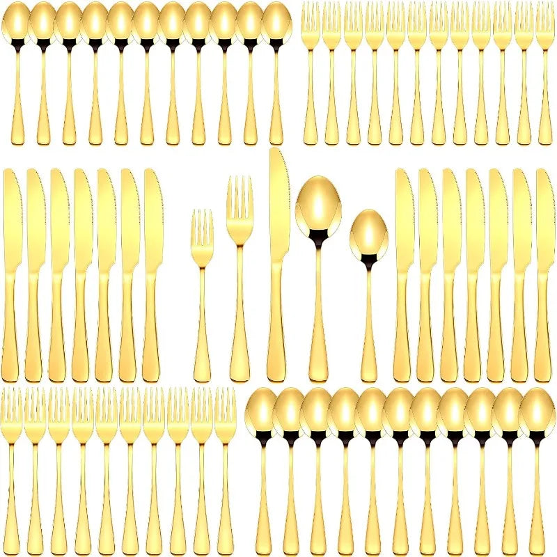 Gold Stainless Steel Flatware Set For 60 Guests Service 300Pcs