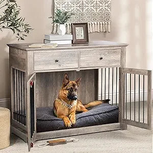 Wooden Dog Crate End Table With Storage Drawers
