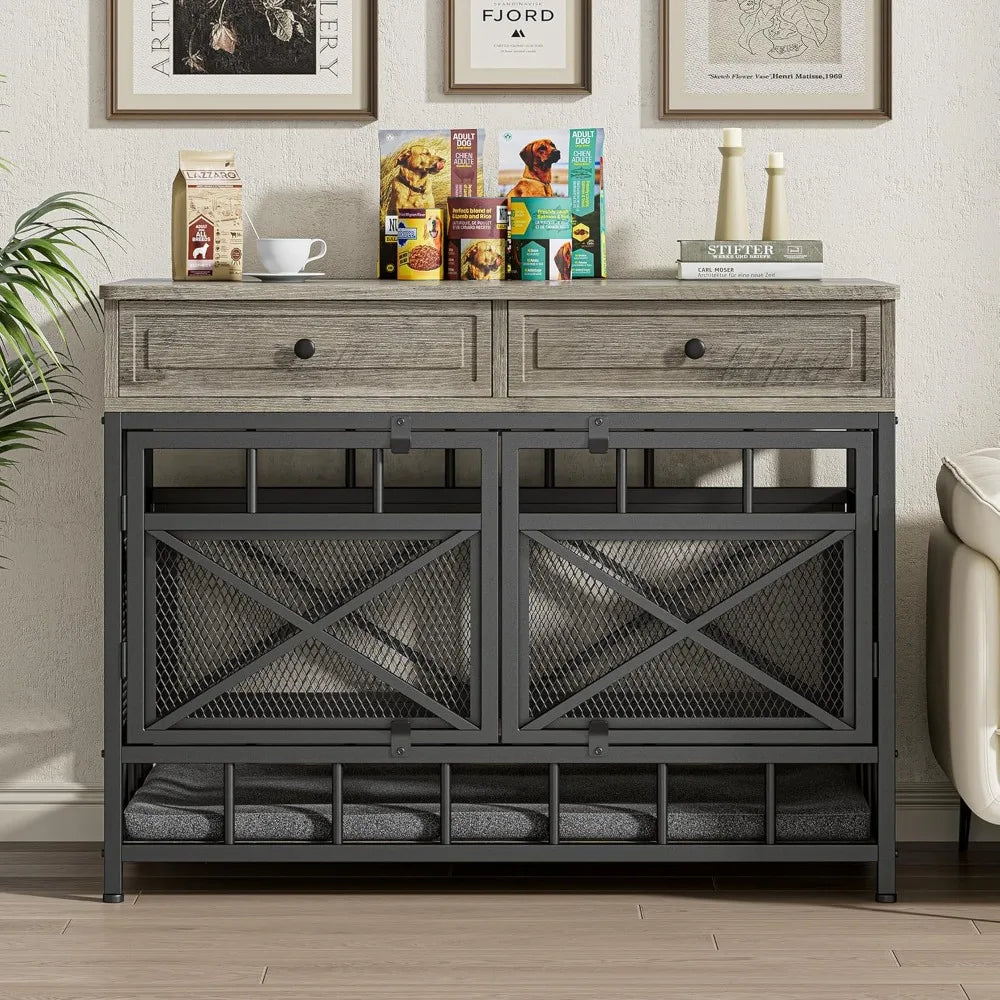 Wooden Dog Crate With Storage Drawers Decorative Kennel Furniture