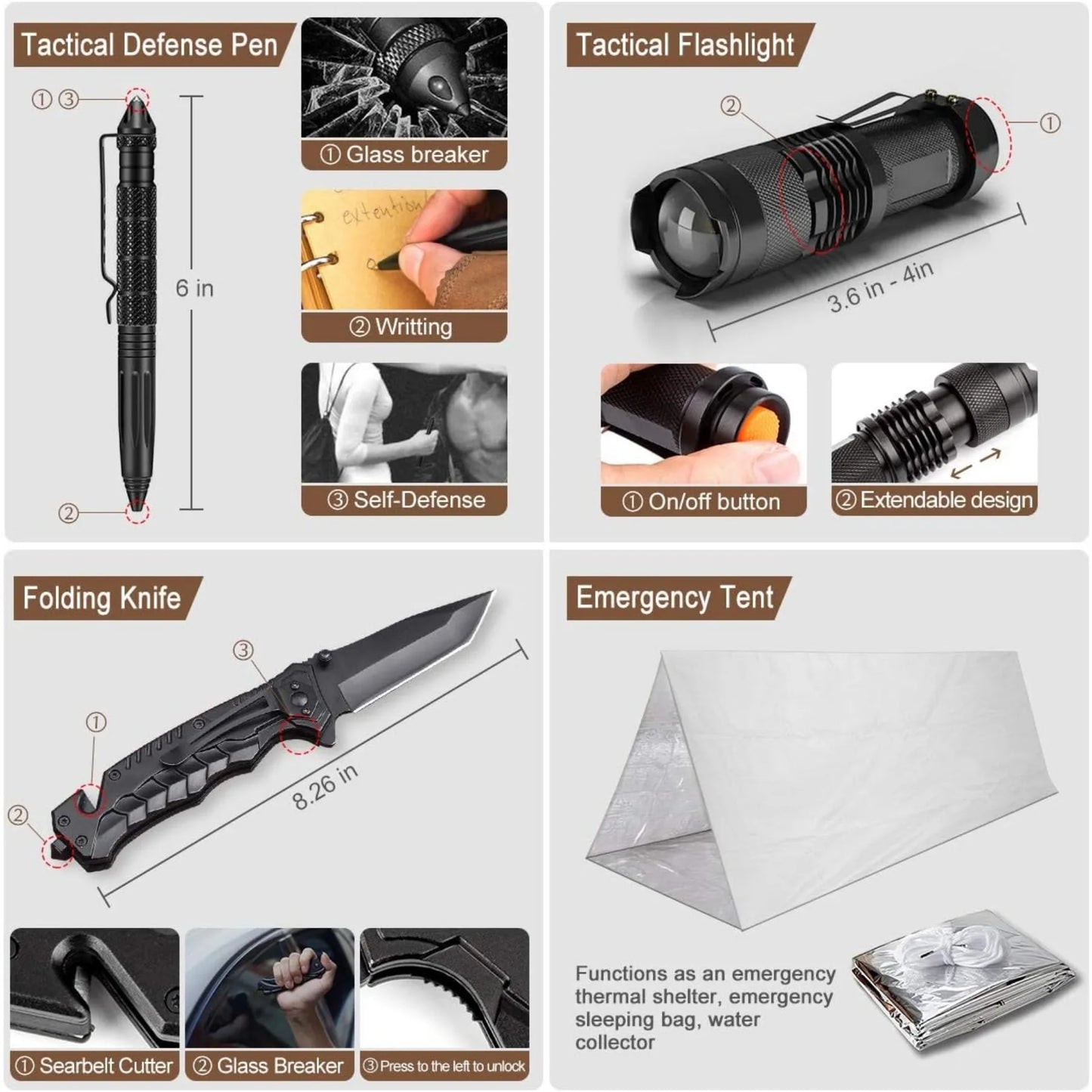 238Pcs Emergency Survival Kit With Molle Pouch And Tent