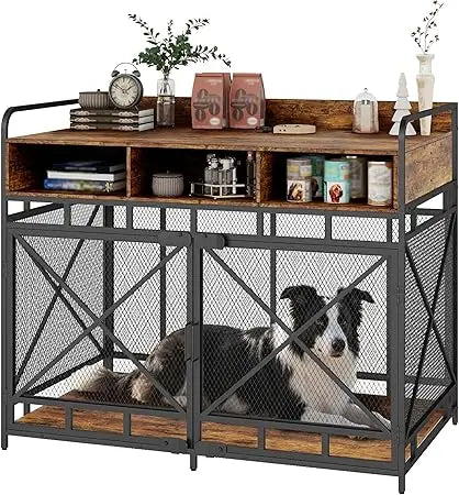 Durable Wooden Dog Crate Furniture End Table With Drawers