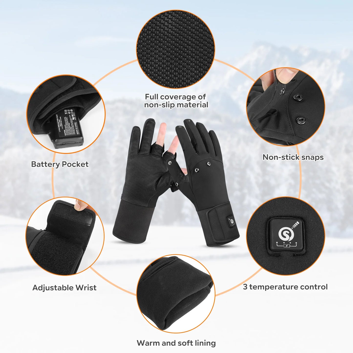 Savior Heat Heated Fishing Gloves Waterproof Winter Two Finger Flip