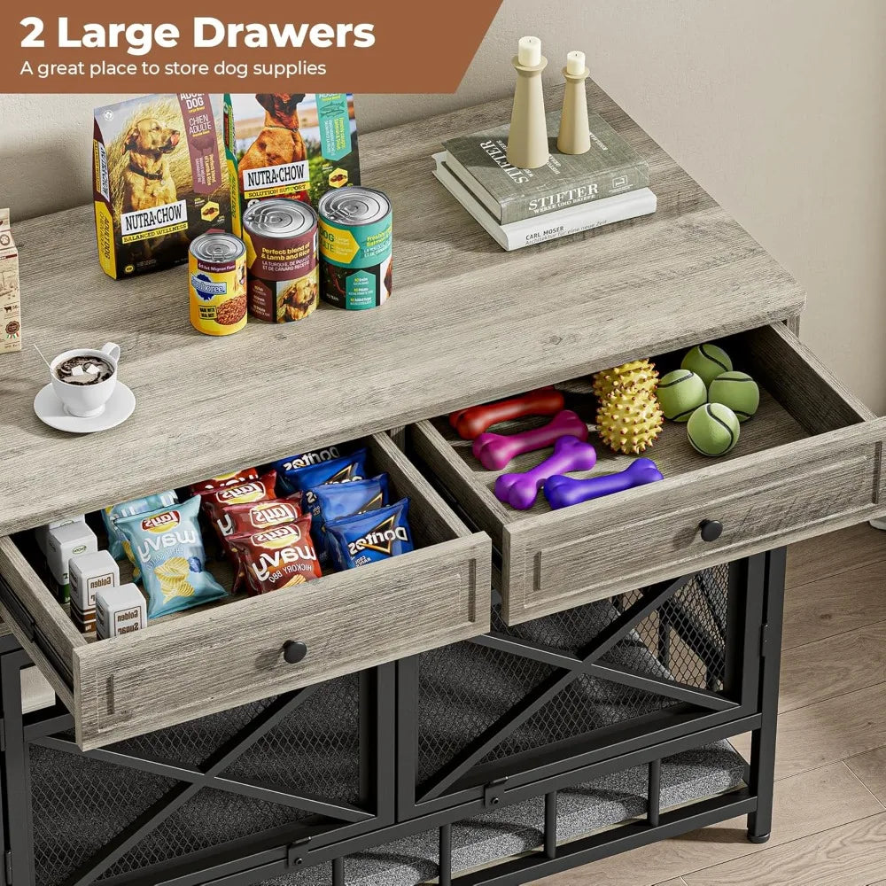 Wooden Dog Crate With Storage Drawers Decorative Kennel Furniture