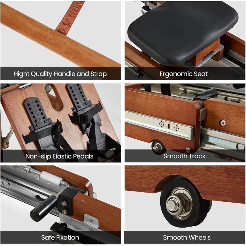 Water Rowing Machine for Home with Drawer-Style Folding Design Heavy Duty Water Fitness Oak Wood Immersive